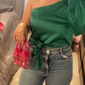 Off shoulder trendy color cute top